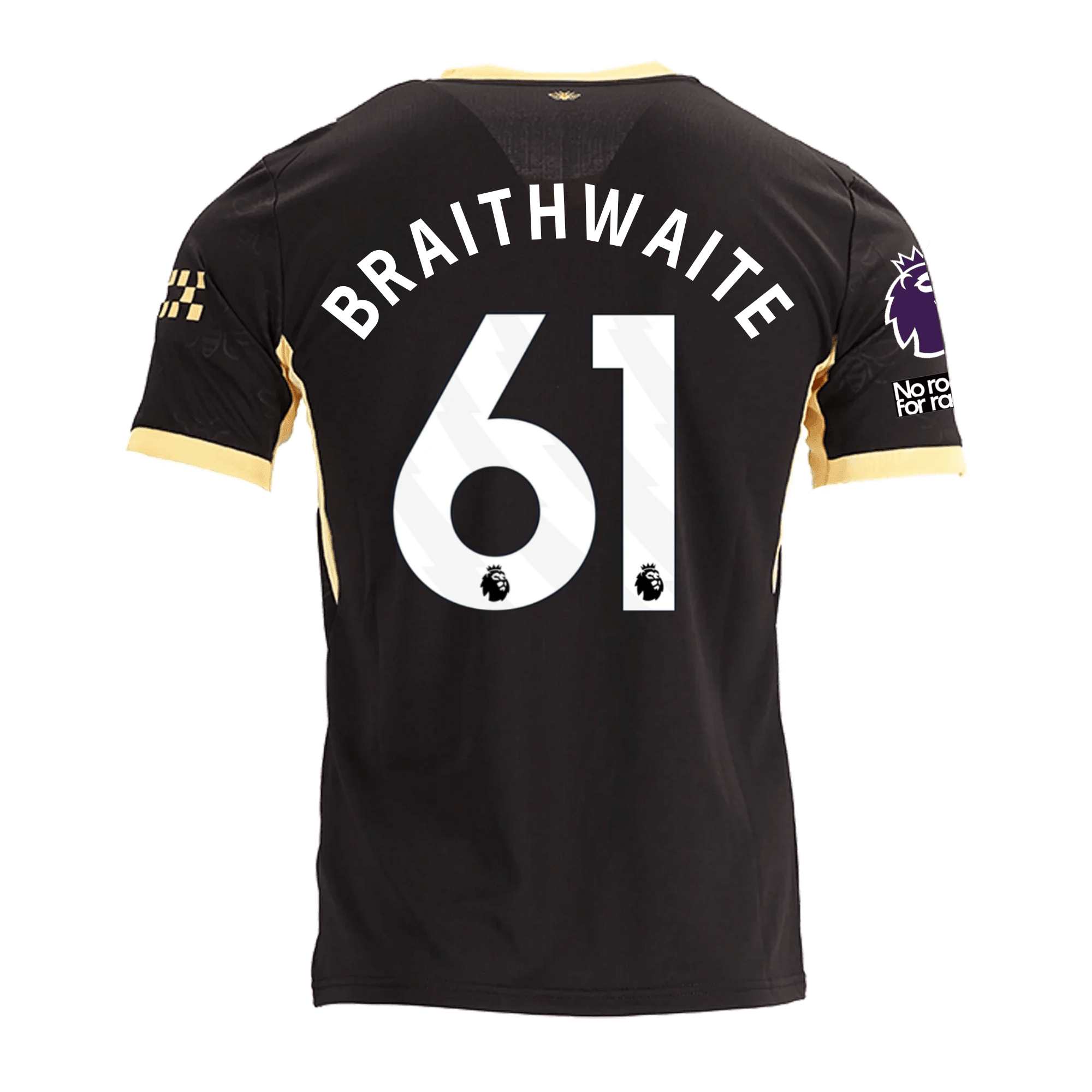 Puma Mens Manchester City Kaden Braithwaite Away Jersey w/ EPL + No Room For Racism Patches 26/27 (Black/Yellow)