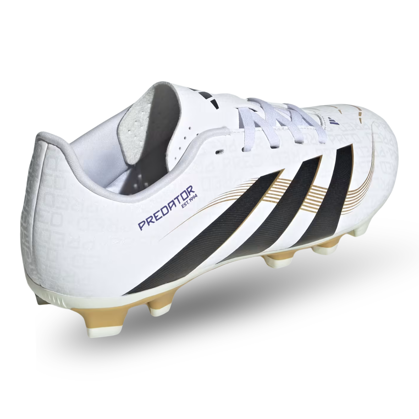 adidas Youth Jr. Predator Club Firm Ground Multi Ground Junior Soccer Cleats (White/Black/Gold Metallic)