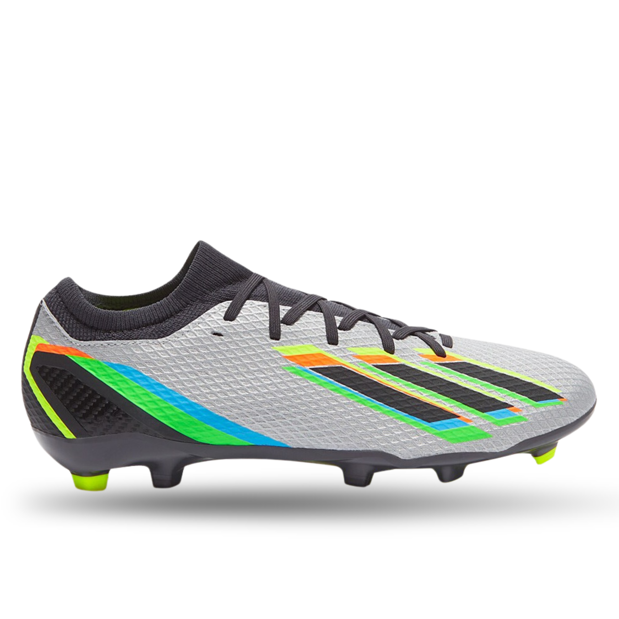 adidas x Speedportal.3 Firm Ground Soccer Cleats (Silver Metallic/Core Black/Solar Yellow) 6.5 M / 7.5 W