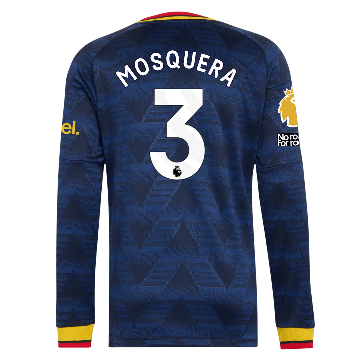 adidas Mens Arsenal Cristhian Mosquera Long Sleeve Authentic Away Jersey w/ EPL + No Room For Racism Patches 26/27 (Navy)