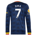 adidas Mens Arsenal Bukayo Saka Long Sleeve Authentic Away Jersey w/ EPL + No Room For Racism Patches 26/27 (Navy)