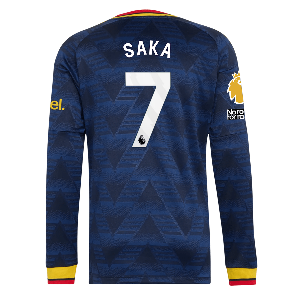 adidas Mens Arsenal Bukayo Saka Long Sleeve Authentic Away Jersey w/ EPL + No Room For Racism Patches 26/27 (Navy)