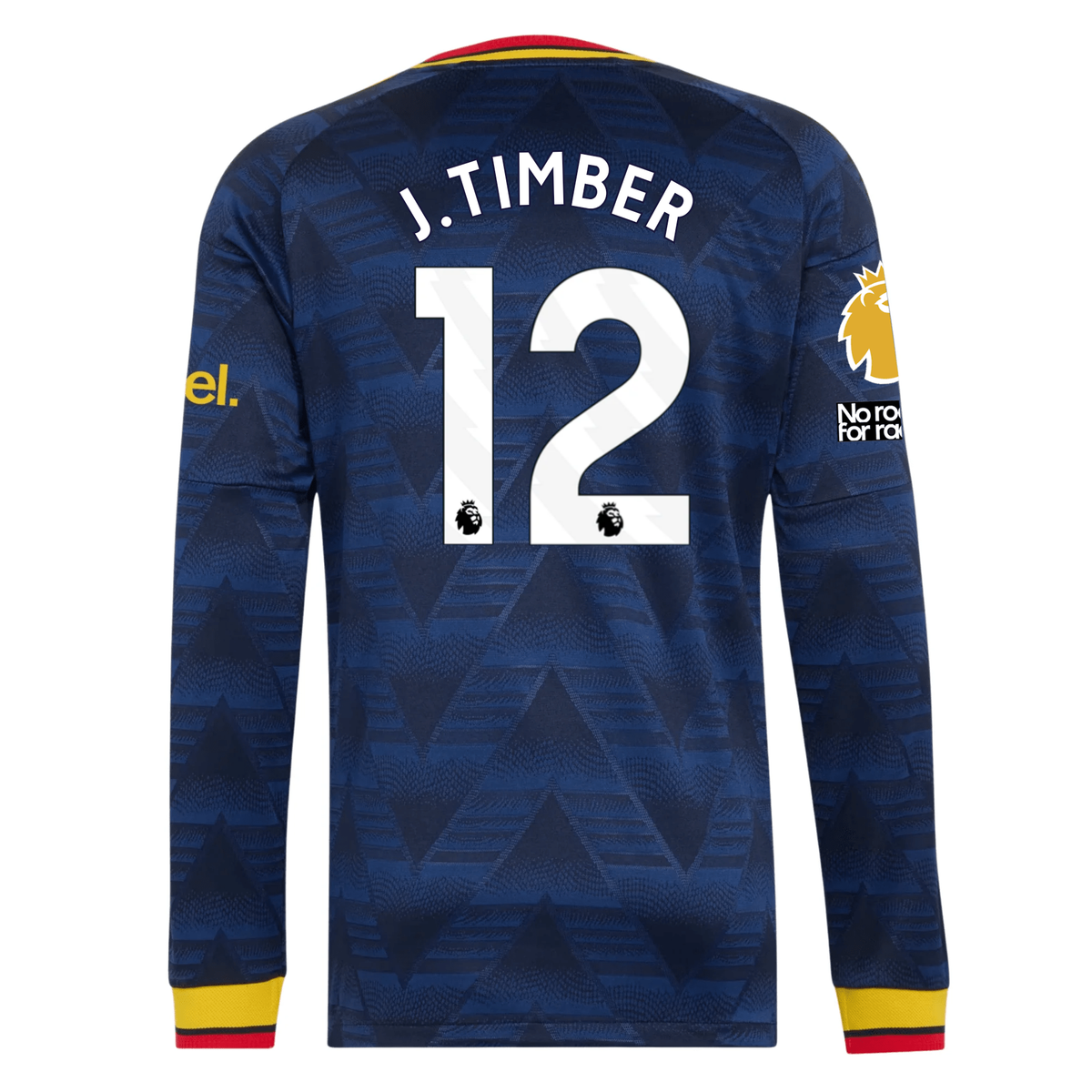adidas Mens Arsenal Jurrien Timber Long Sleeve Authentic Away Jersey w/ EPL + No Room For Racism Patches 26/27 (Navy)