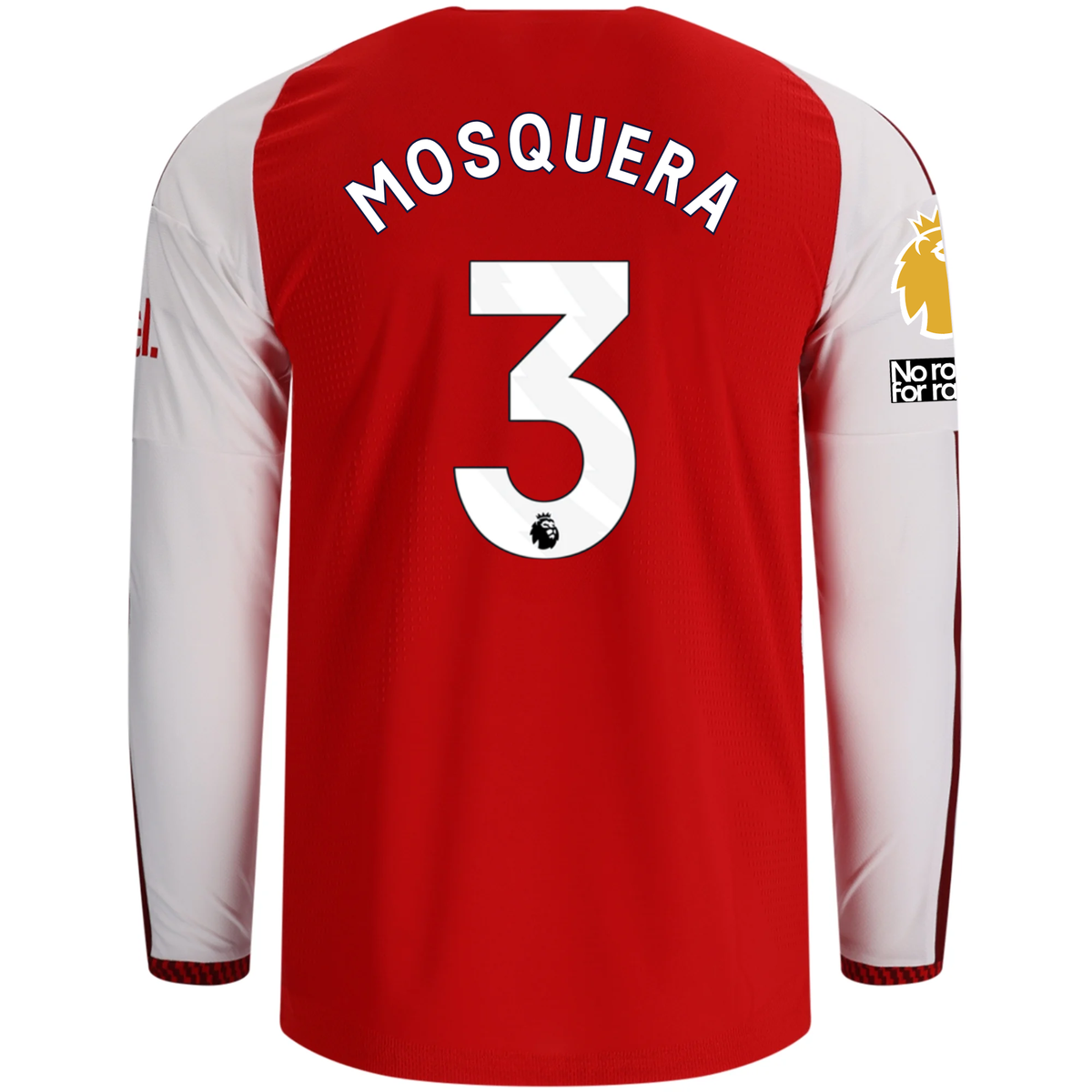 adidas Mens Arsenal Authentic Cristhian Mosquera Long Sleeve Home Jersey w/ EPL + No Room for Racism Patches 26/27 (Better Scarlet)