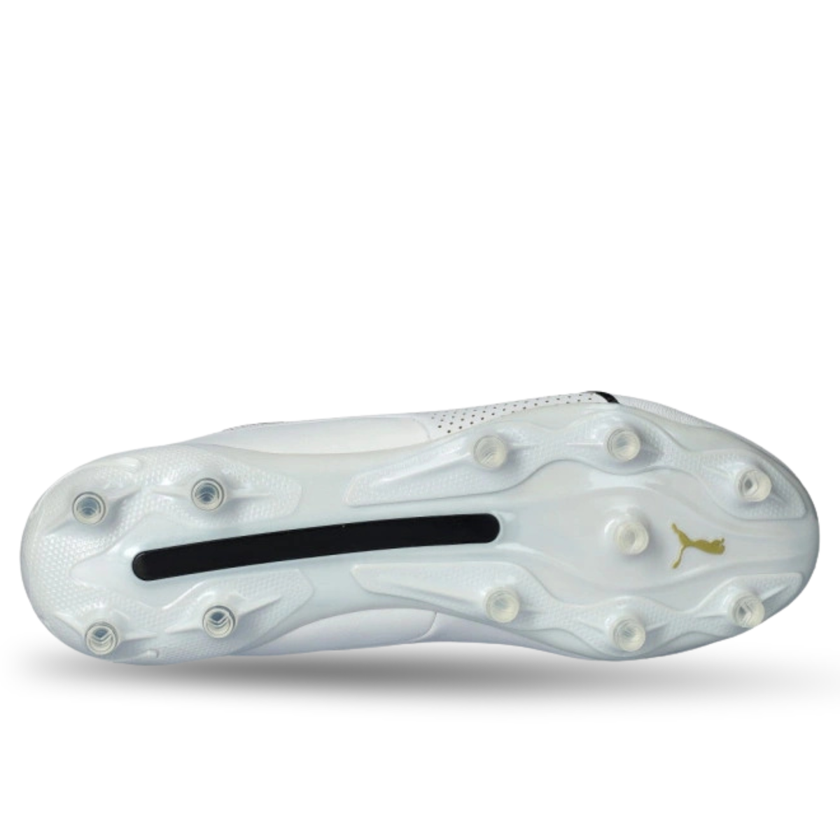 PUMA King Platinum FG/AG Soccer Cleats (White/Metallic Gold/Black)