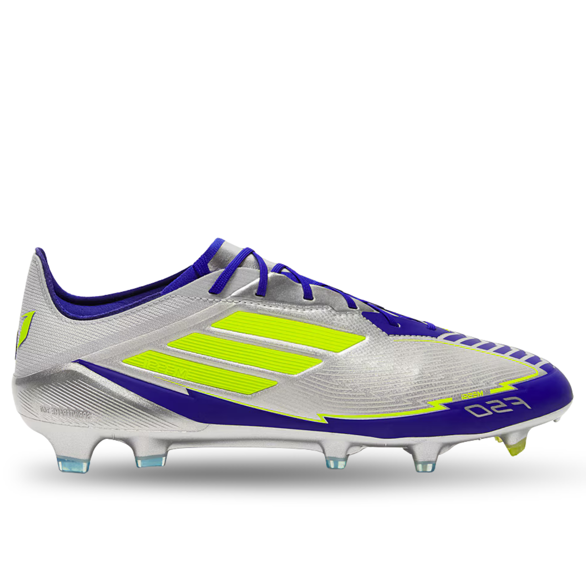 adidas F50 Messi Elite FG Soccer Cleats (Silver Metallic/Lucid Blue)