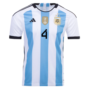 adidas Argentina Gonzalo Montiel Three Star Home Jersey w/ World Cup Champion Patch 22/23 (White/Light Blue)