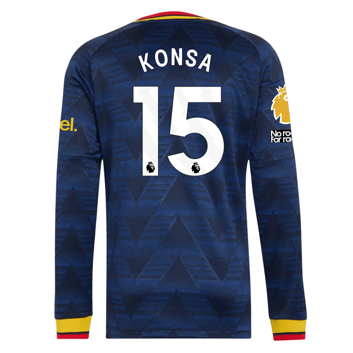 adidas Mens Arsenal Ezri Konsa Long Sleeve Authentic Away Jersey w/ EPL + No Room For Racism Patches 26/27 (Navy)