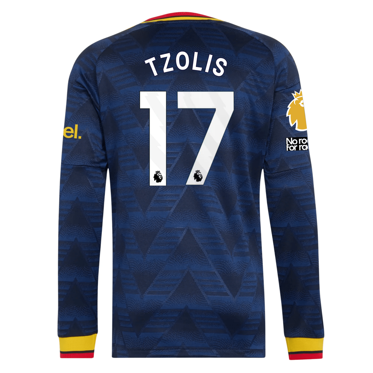 adidas Mens Arsenal Christos Tzolis Long Sleeve Authentic Away Jersey w/ EPL + No Room For Racism Patches 26/27 (Navy)
