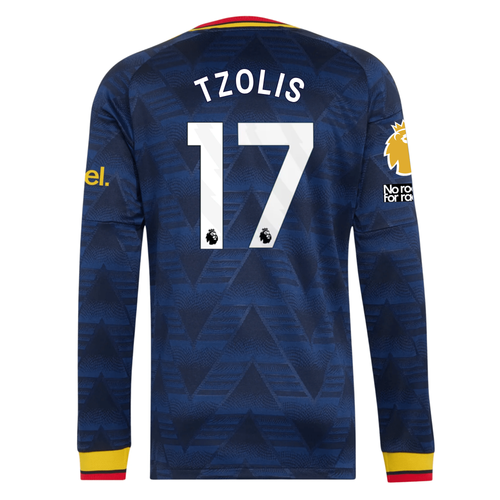 adidas Mens Arsenal Christos Tzolis Long Sleeve Authentic Away Jersey w/ EPL + No Room For Racism Patches 26/27 (Navy) - S