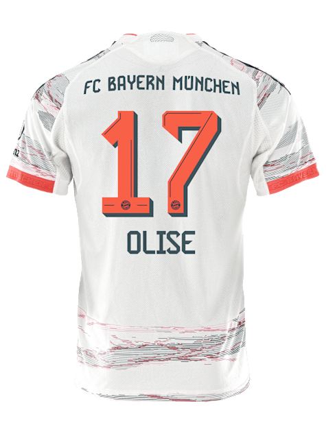 adidas Olise Authentic Away Jersey 25/26 w/ Sponsor + Meister Bundesliga Patch (White/Red)