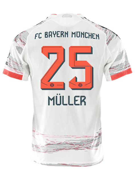 adidas Muller Authentic Away Jersey 25/26 w/ Sponsor + Meister Bundesliga Patch (White/Red)