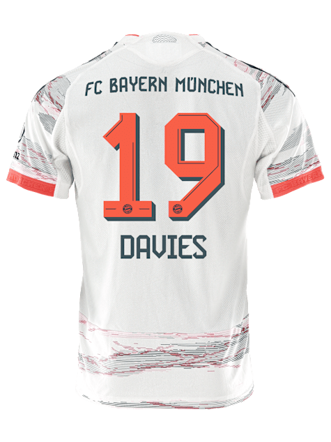 adidas Davies Authentic Away Jersey 25/26 w/ Sponsor + Meister Bundesliga Patch (White/Red)