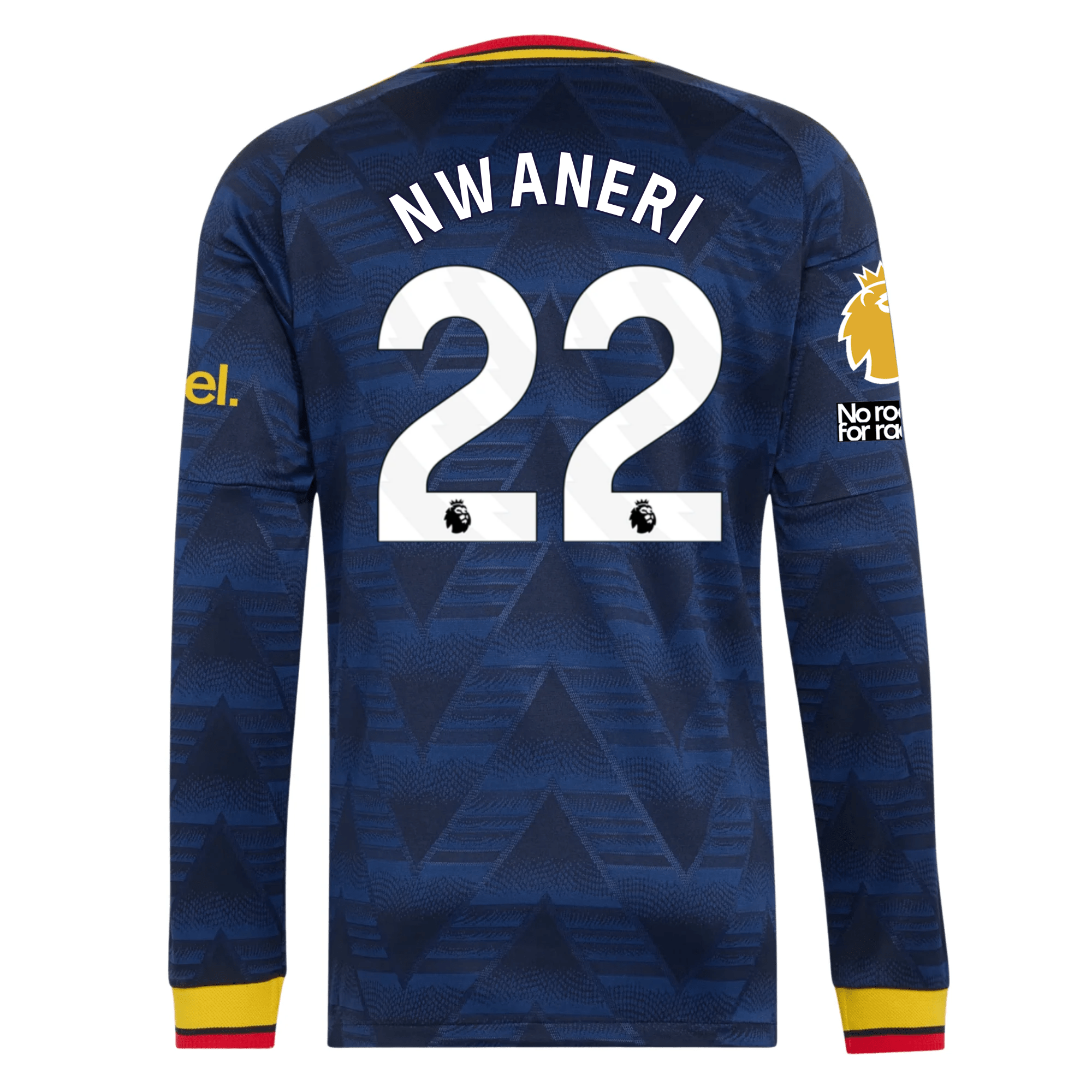 adidas Mens Arsenal Ethan Nwaneri Long Sleeve Authentic Away Jersey w/ EPL + No Room For Racism Patches 26/27 (Navy)