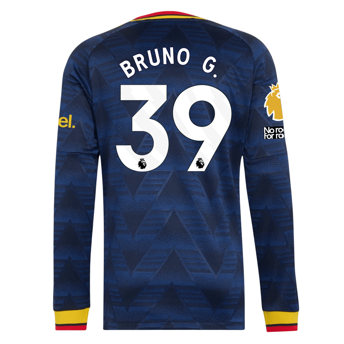 adidas Mens Arsenal Bruno Guimarães Long Sleeve Authentic Away Jersey w/ EPL + No Room For Racism Patches 26/27 (Navy)