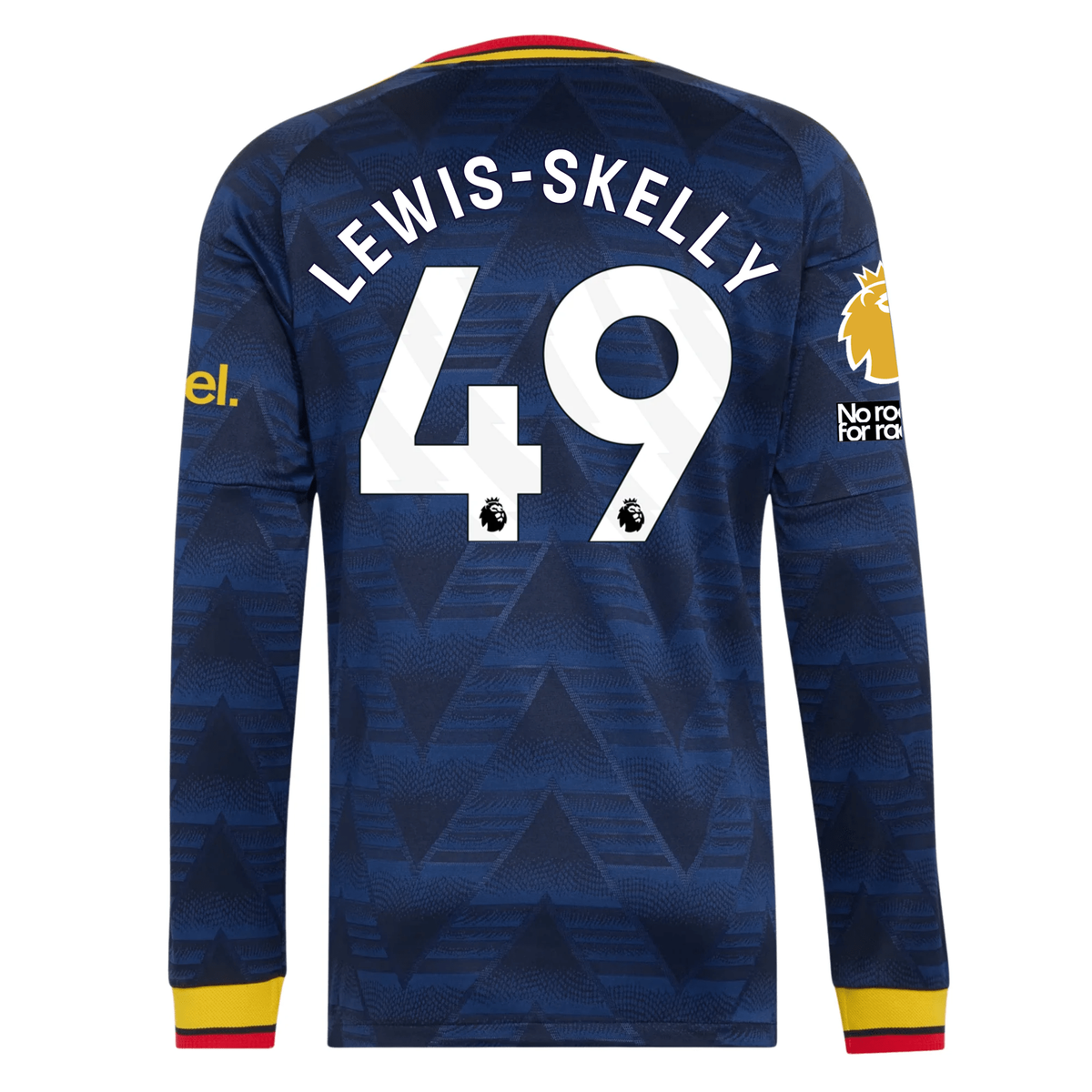 adidas Mens Arsenal Myles Lewis-Skelly Long Sleeve Authentic Away Jersey w/ EPL + No Room For Racism Patches 26/27 (Navy)