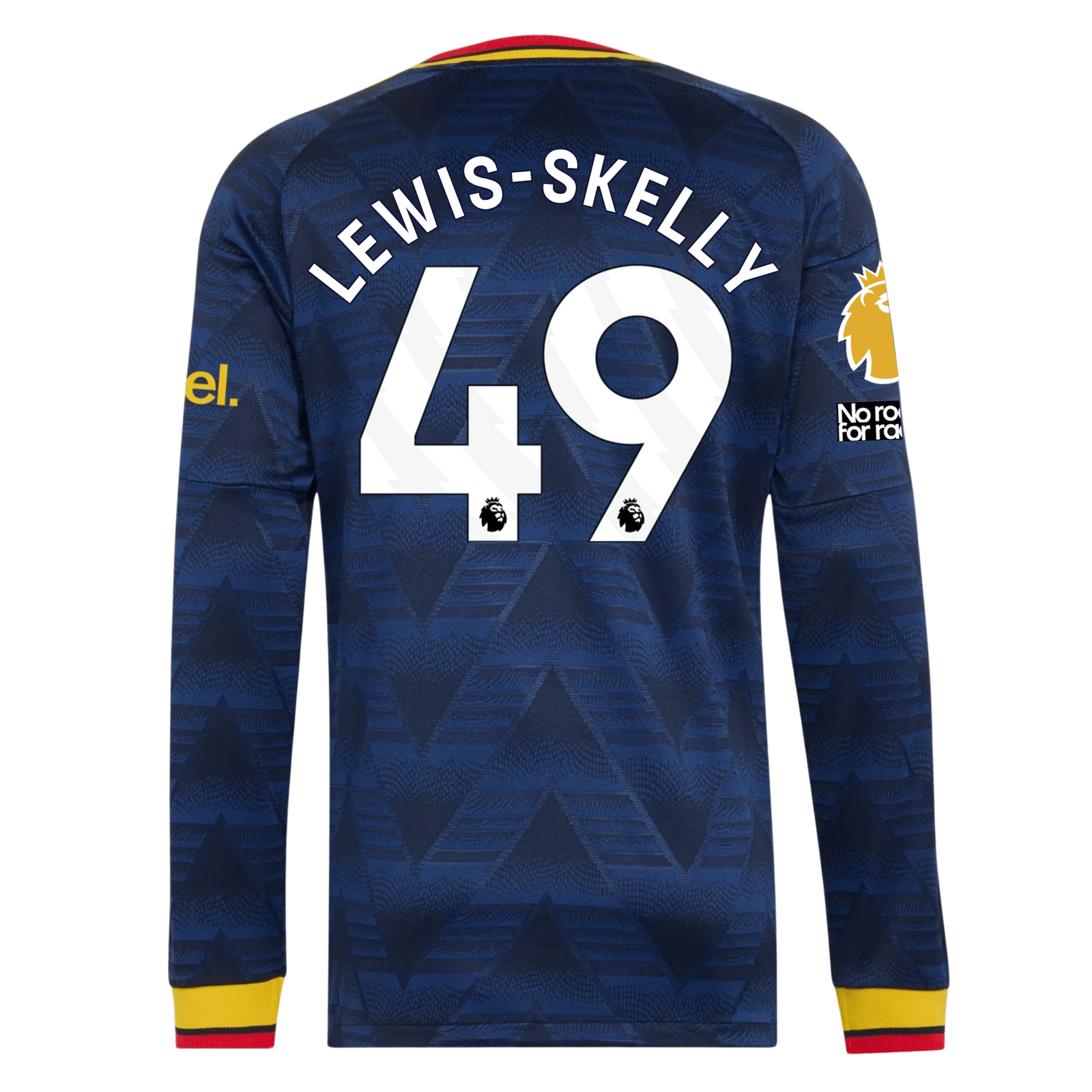 adidas Mens Arsenal Myles Lewis-Skelly Long Sleeve Authentic Away Jersey w/ EPL + No Room For Racism Patches 26/27 (Navy)