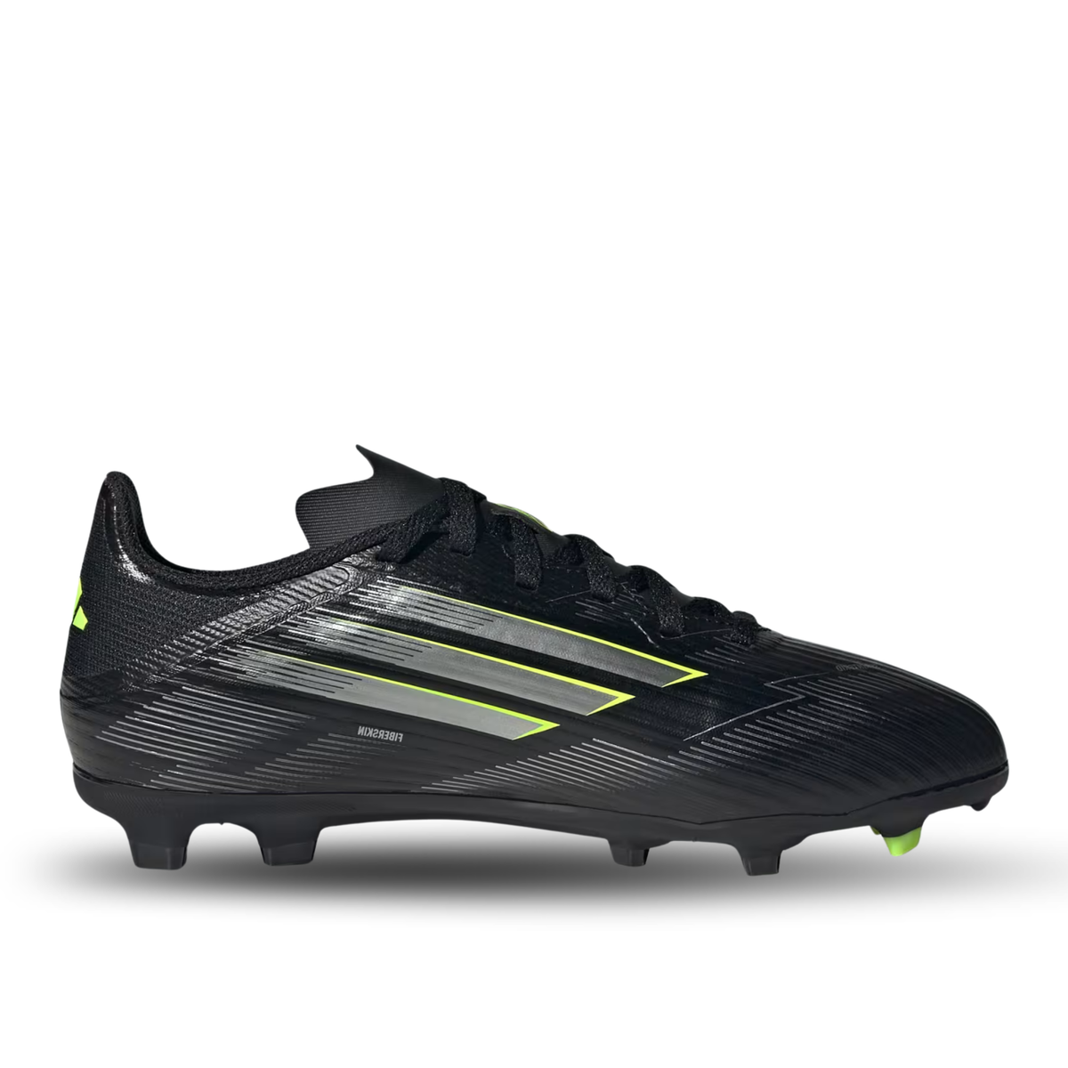adidas Youth F50 League Firm Ground/Multi Ground Junior Soccer Cleats (Black/Iron Metallic/Lucid Lemon)