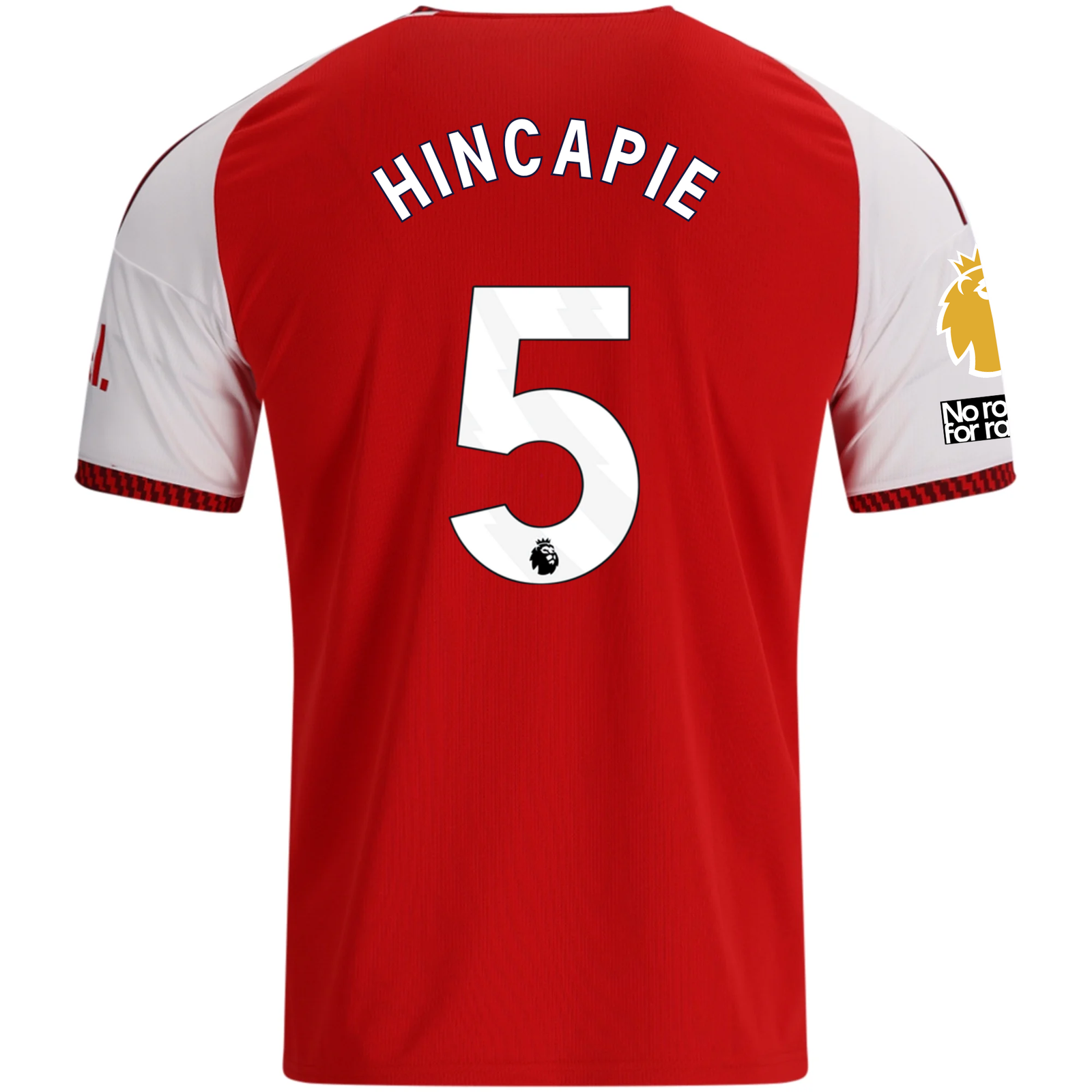 adidas Mens Arsenal Piero Hincapié Home Jersey w/ EPL + No Room For Racism Patches 26/27 (Red)