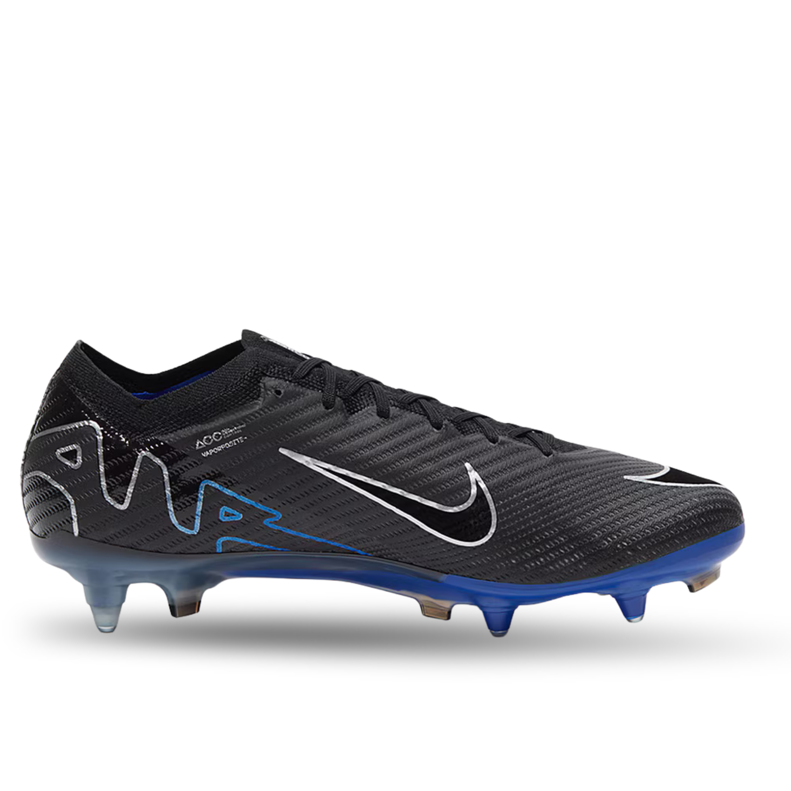 Nike Zoom Vapor 15 Elite SG-Pro Soccer Cleats (Black/Chrome-Hyper Royal)