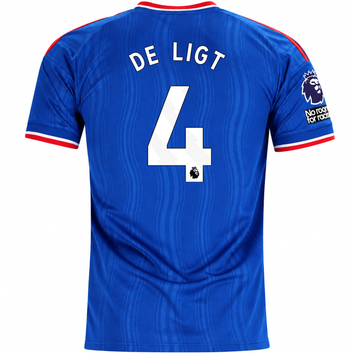 adidas Mens Manchester United Matthijs de Ligt Away Jersey w/ EPL + No Room For Racism Patches 26/27 (Blue)