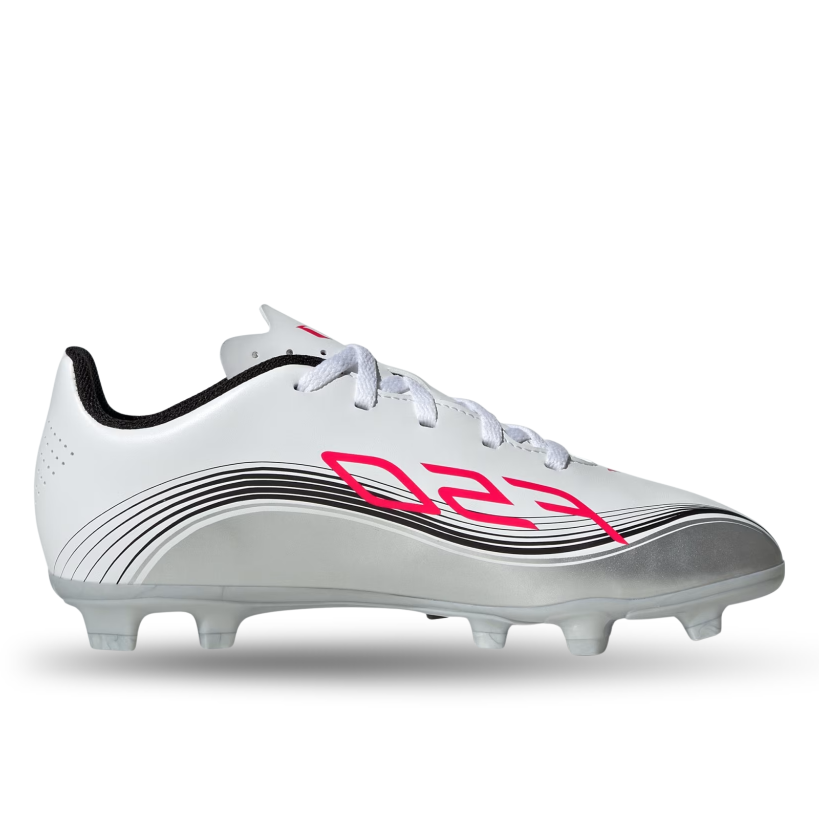adidas Youth F50 Messi Club FG/MG Junior Soccer Cleats (White/Lucid Red/Silver Metallic)