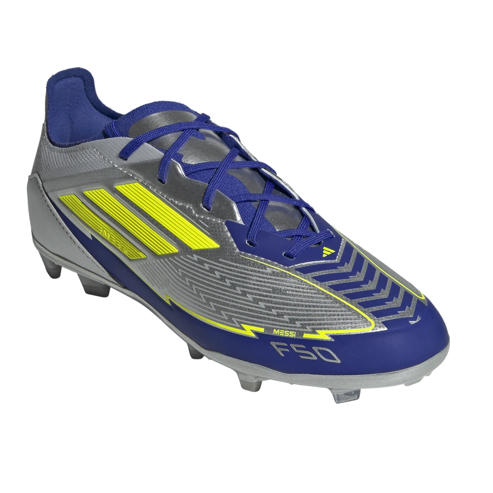 adidas F50 Messi Elite FG Soccer Cleats (Silver Metallic/Lucid Blue) - Soccer Wearhouse