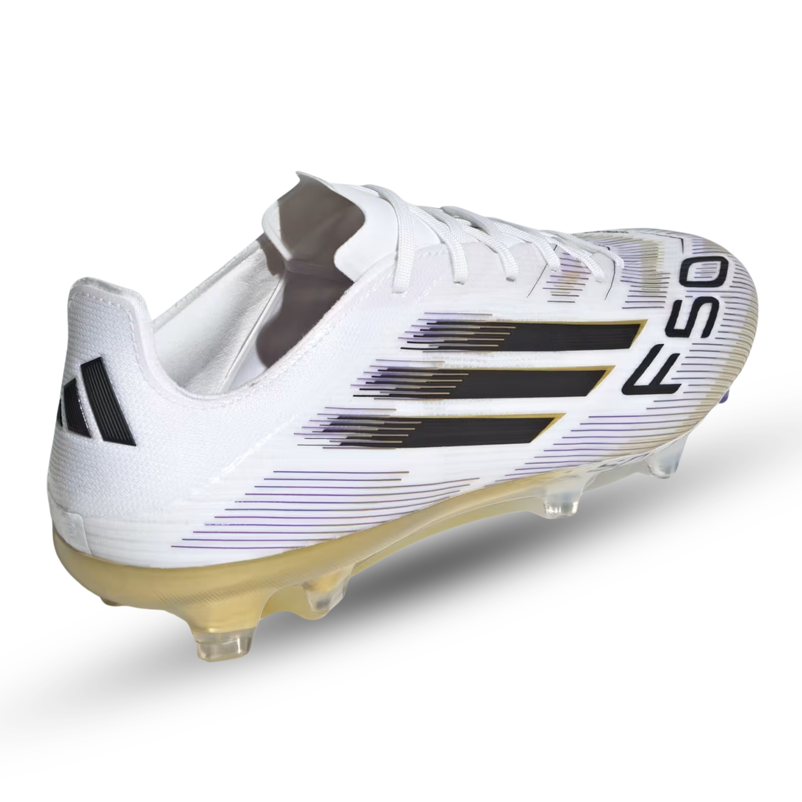adidas F50 Pro Firm Ground Soccer Cleats (White/Black/Gold Metallic)