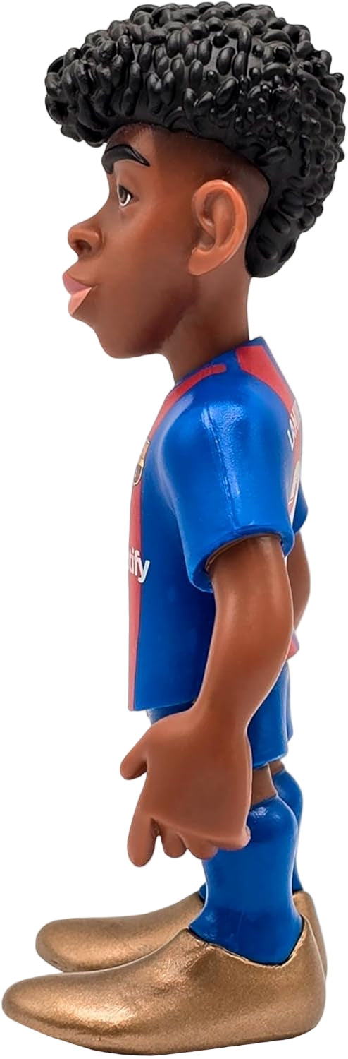 Bobblehead of a young boy in a blue sports jersey with gold shoes