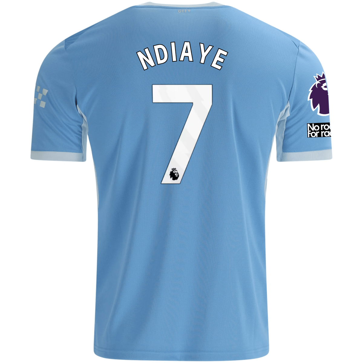 Puma Mens Manchester City Iliman Ndiaye Home Jersey EPL + No Room For Racism Patches 26/27 (Team Light Blue/Icey Blue)