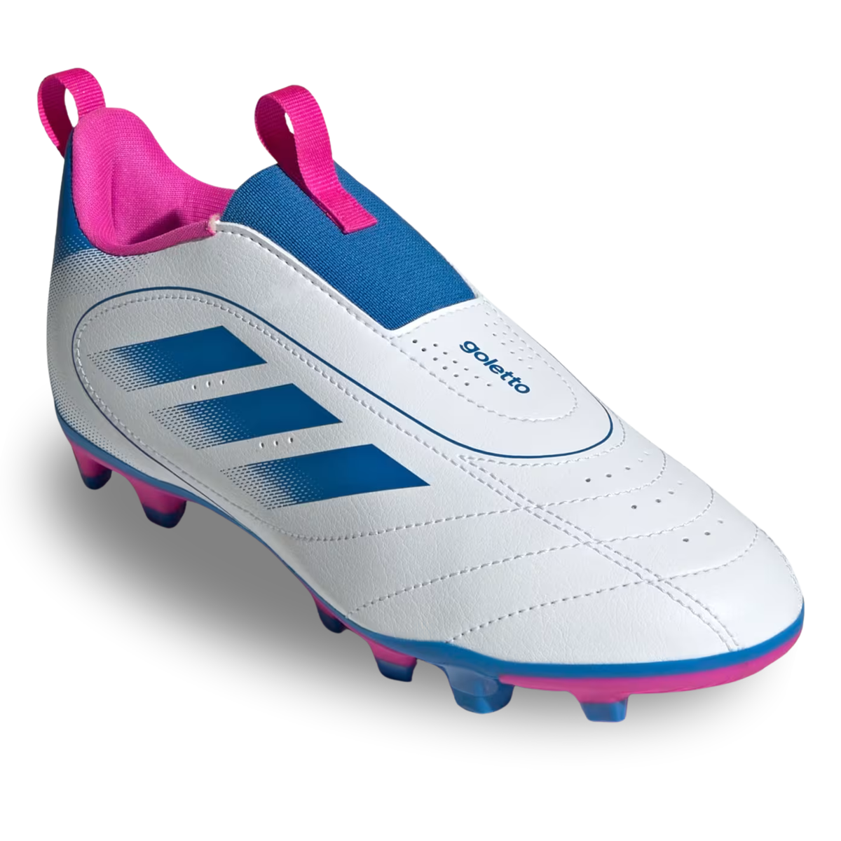 adidas Youth Jr. Goletto IX Laceless FG/MG Soccer Cleats (White/Bright Royal/Pink)