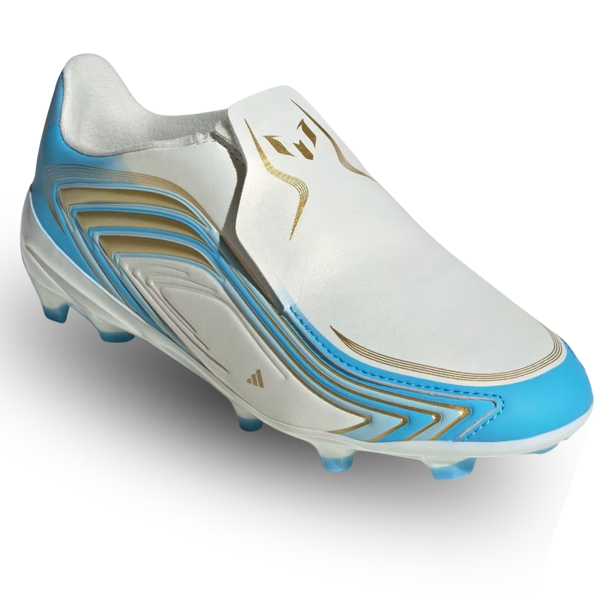 adidas Youth F50 Messi League LL Firm Ground Soccer Cleats (White/Sky Blue)