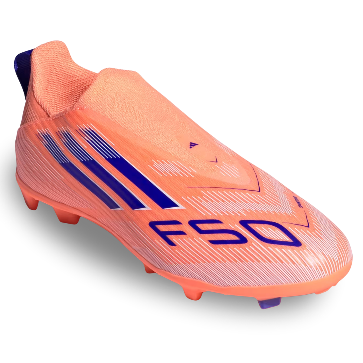 adidas Youth F50 League Laceless FG/MG Junior Soccer Cleats (Orange/Lucid Blue/White)