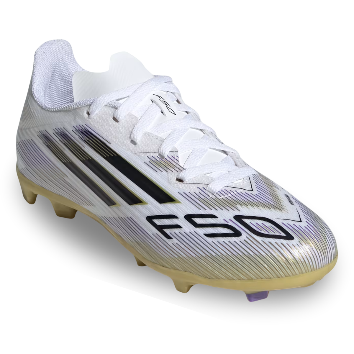 adidas Youth F50 League Firm Ground Multi Ground Jr. Soccer Cleats (White/Black/Gold Metallic)