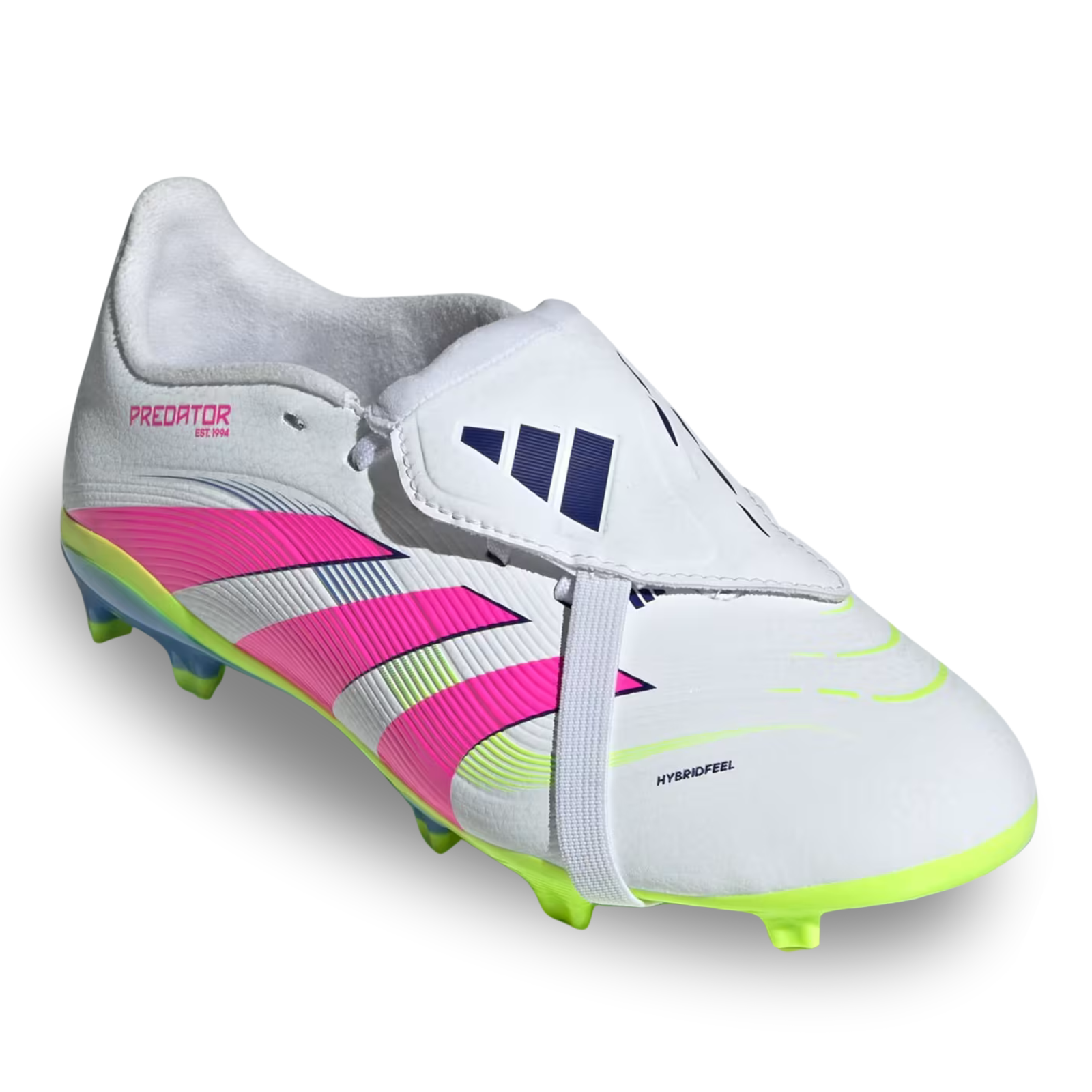 adidas Jr. Youth Predator League Fold Tongue FT FG Soccer Cleats (White/Lucid Lemon/Lucid Pink)