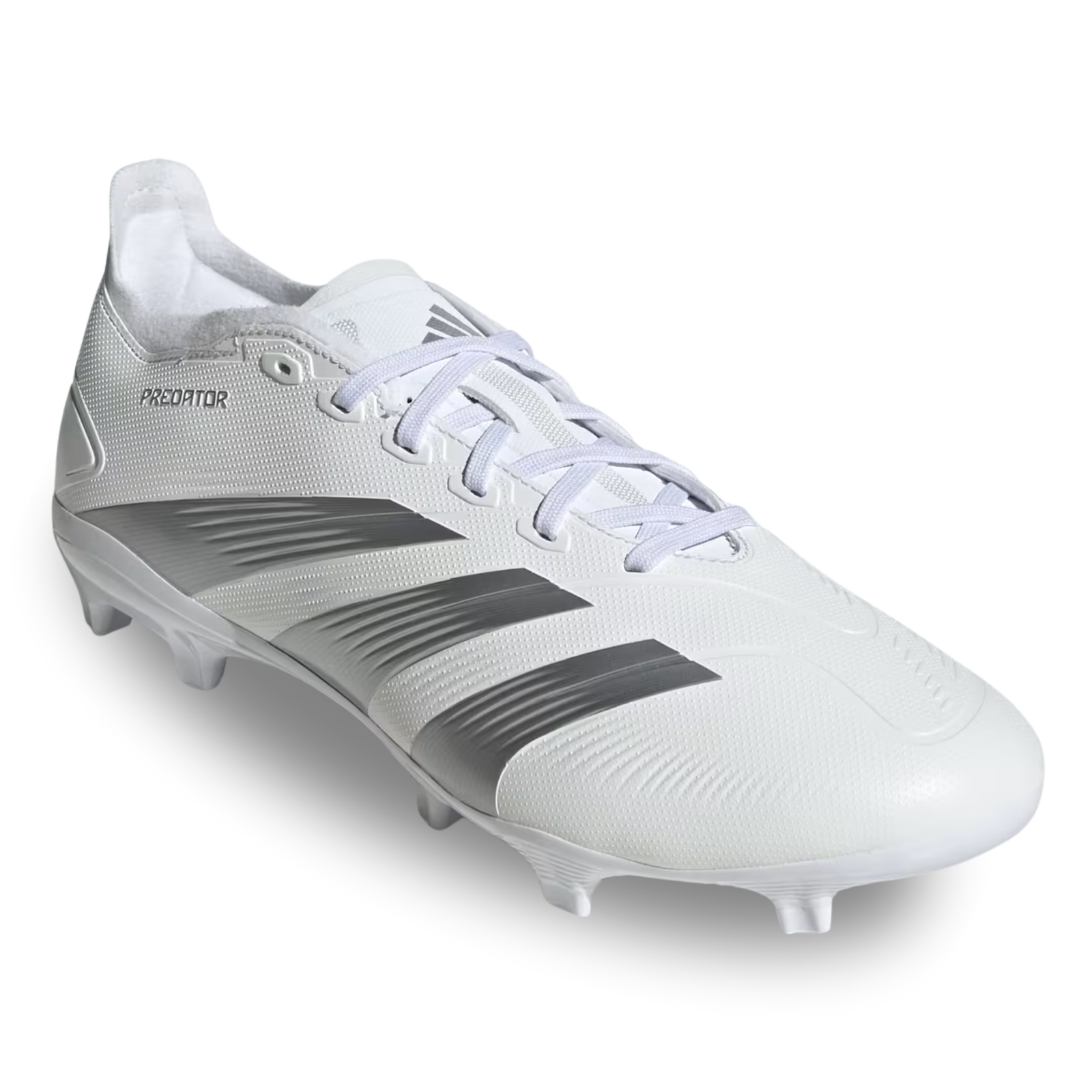 adidas Predator League Firm Ground Soccer Cleats (White/Silver Metallic)