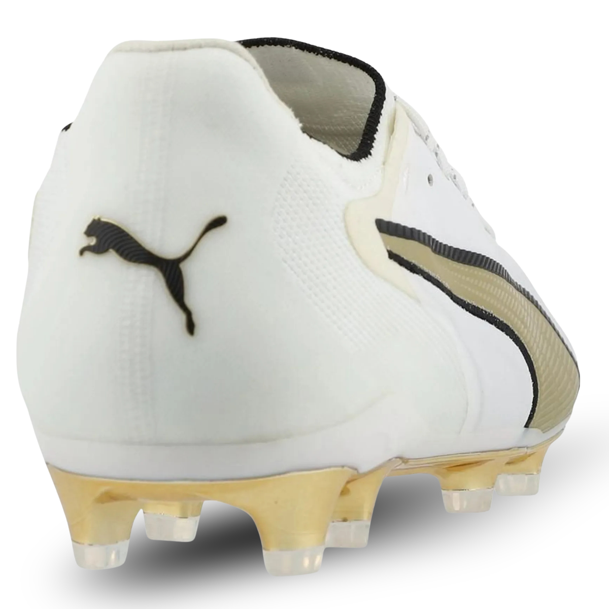 PUMA King 20 Ultimate FG/AG Soccer Cleats  (White/Metallic Gold/Black)