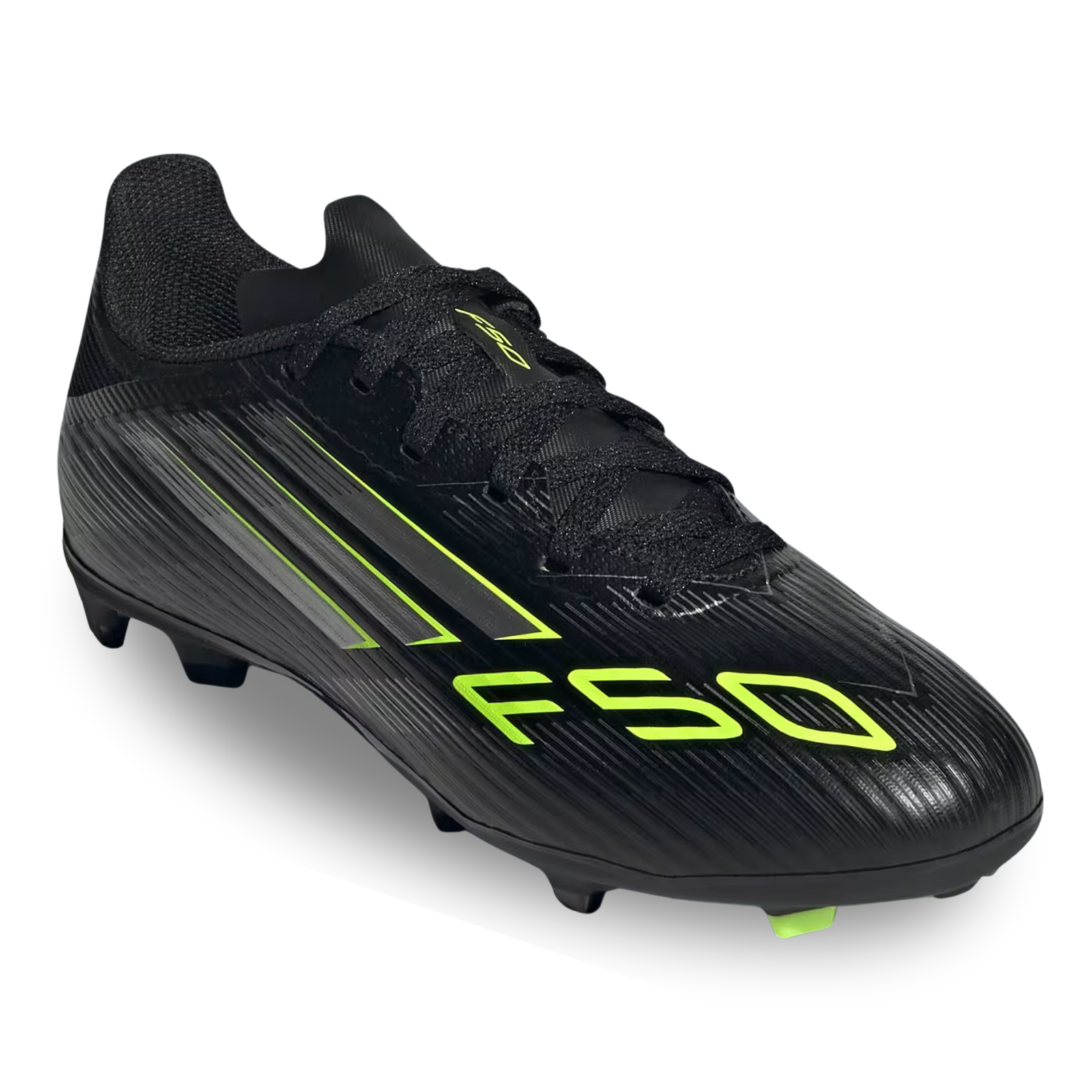 adidas Youth F50 League Firm Ground/Multi Ground Junior Soccer Cleats (Black/Iron Metallic/Lucid Lemon)