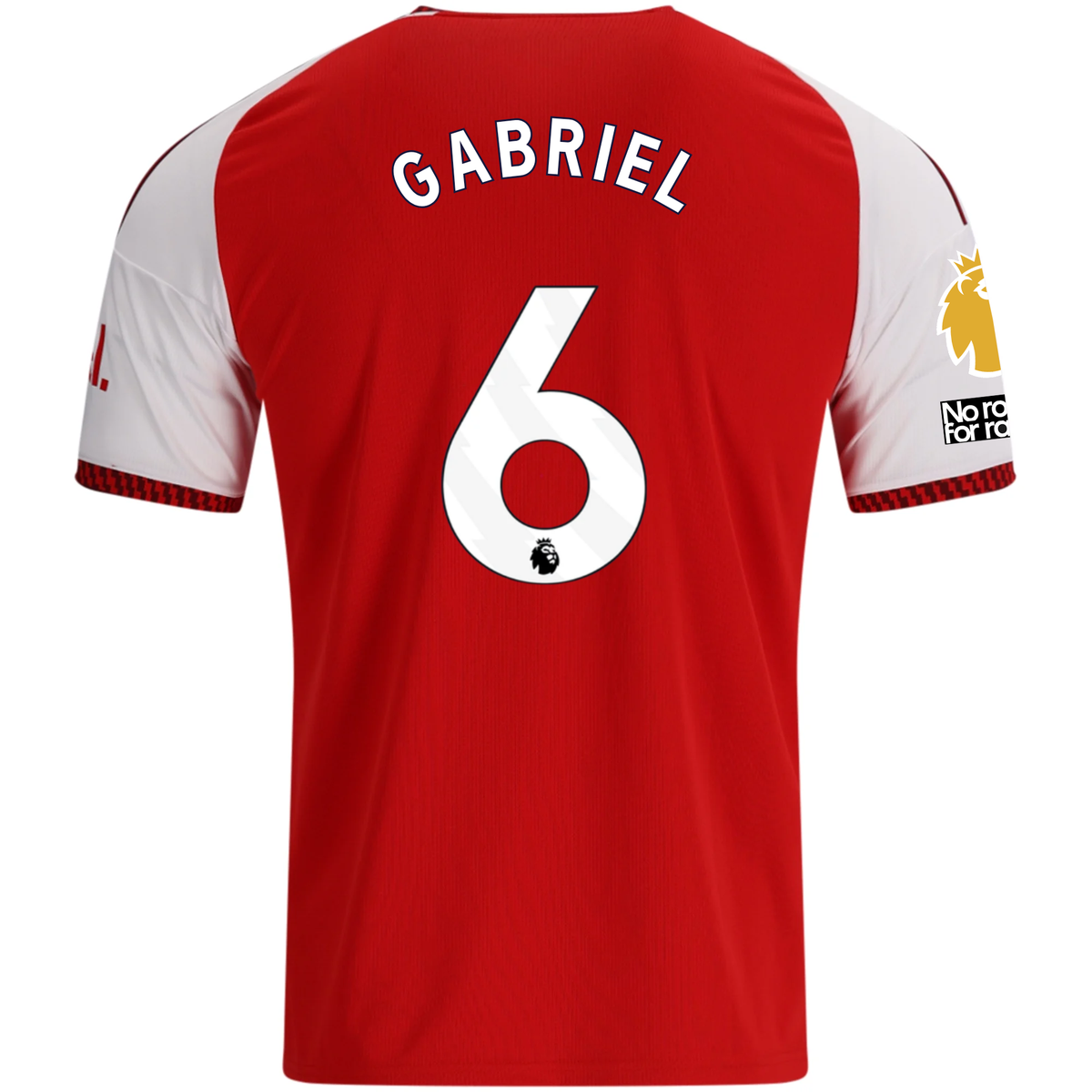 adidas Mens Arsenal Gabriel Magalhães Home Jersey w/ EPL + No Room For Racism Patches 26/27 (Red)