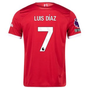 Nike Liverpool Luis Diaz Home Jersey w/ EPL + No Room For Racism Patches 23/24 (Red/White)