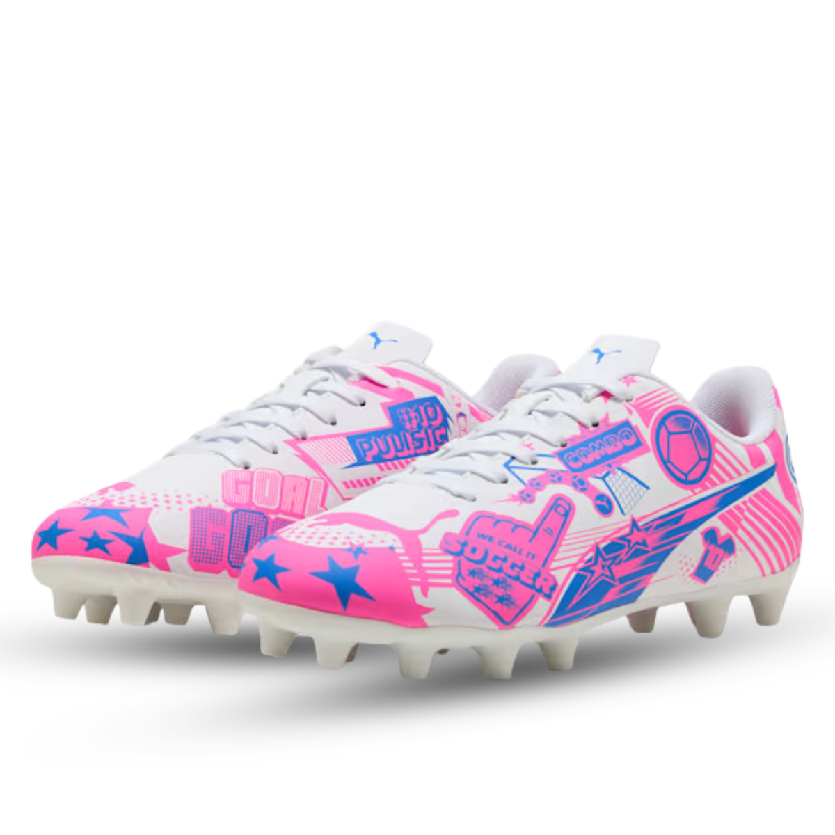 Puma Youth Ultra CP Legacy FG/AG Jr Soccer Cleats (White/Poison Pink/Ultra Blue)