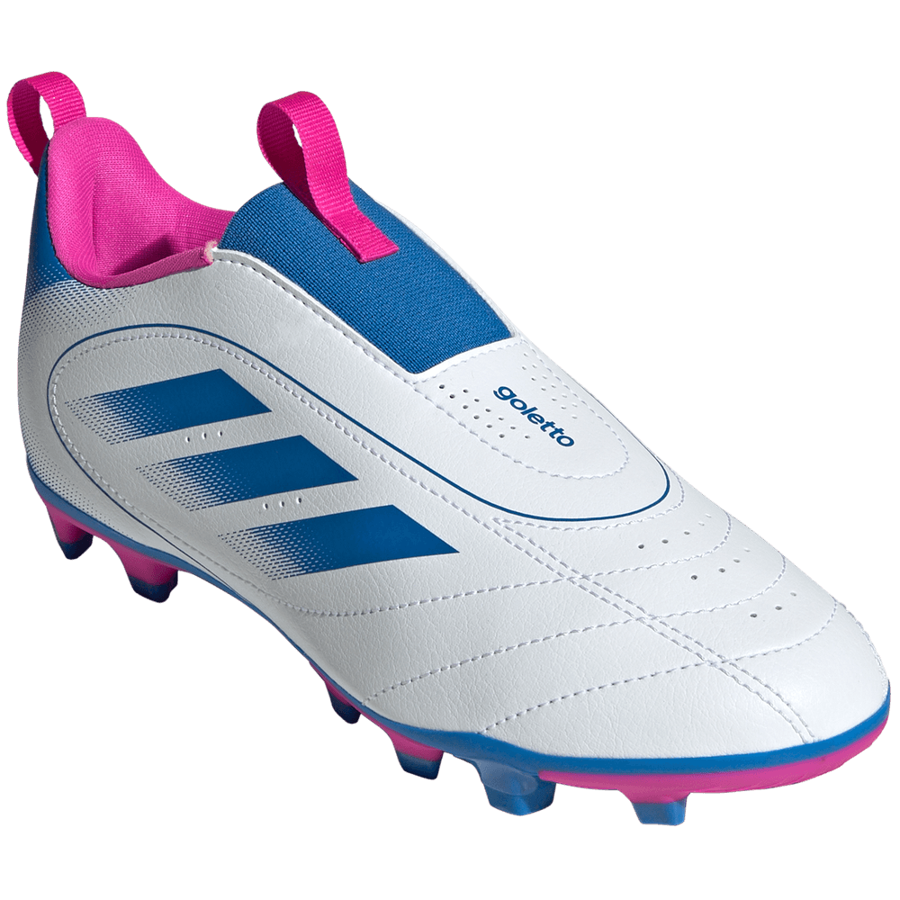 adidas Youth Jr. Goletto IX Laceless FG/MG Soccer Cleats (White/Bright Royal/Pink)