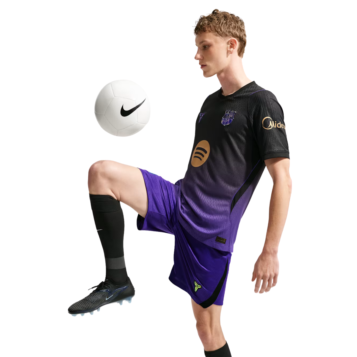 Nike Mens Barcelona Lamine Yamal Match Authentic Away Jersey w/ Champions League 26/27 (Purple/Metallic Gold)