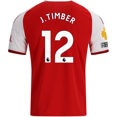 adidas Mens Arsenal Jurriën Timber Home Jersey w/ EPL + No Room For Racism Patches 26/27 (Red) - S