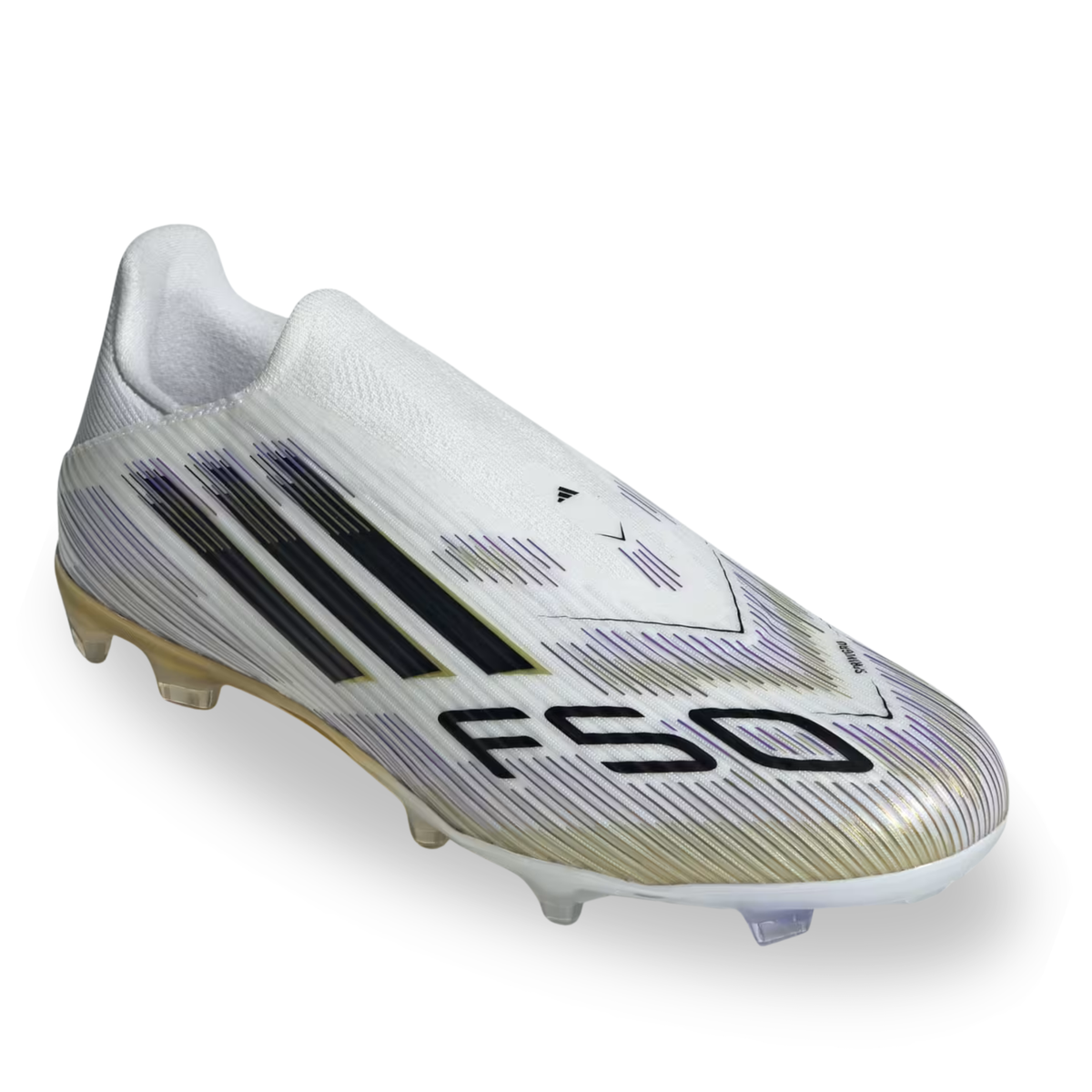 adidas F50 League Laceless FG Soccer Cleats (White/Black/Gold Metallic)