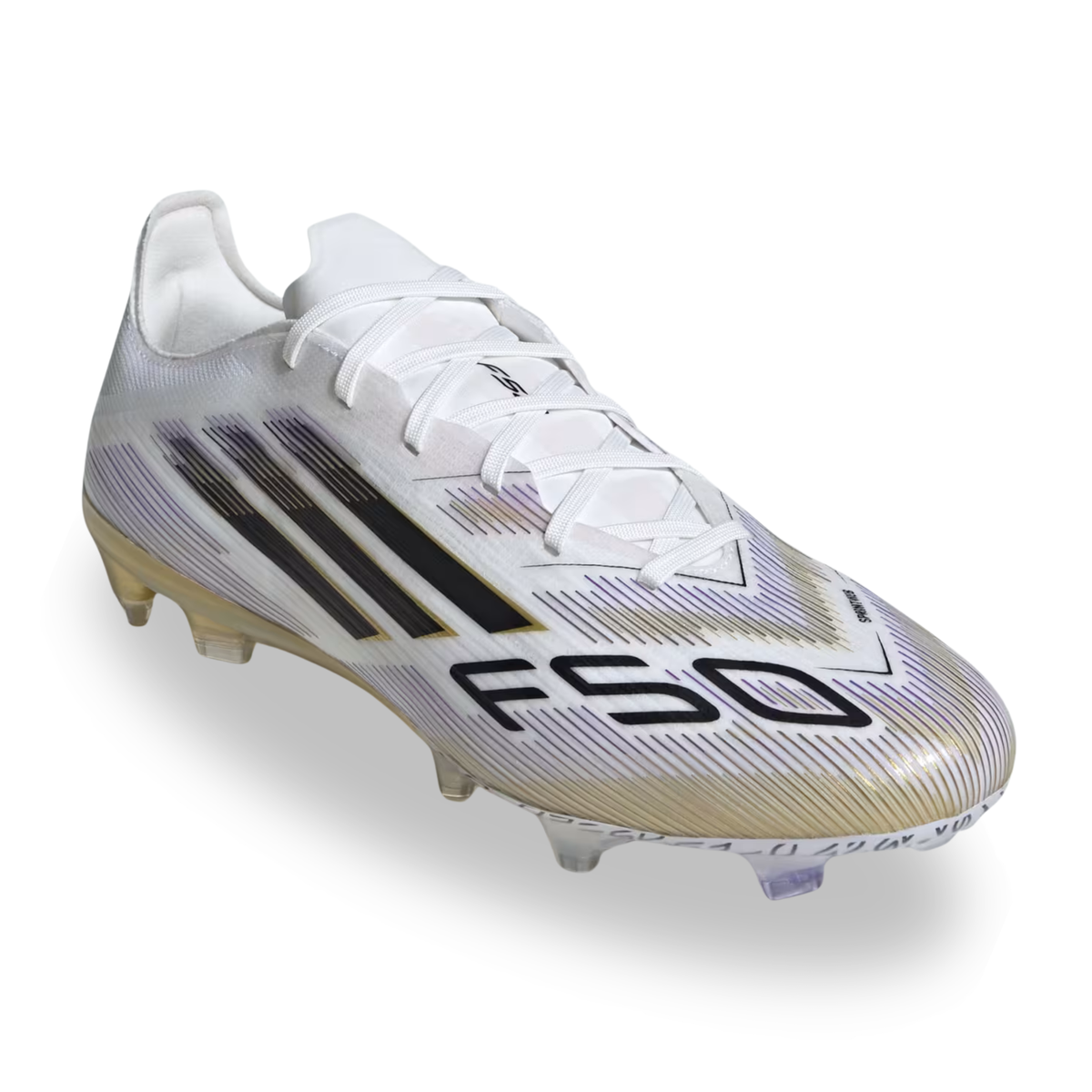 adidas F50 Pro Firm Ground Soccer Cleats (White/Black/Gold Metallic)