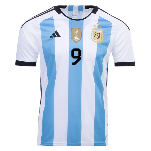 Adidas Argentina Julian Alvarez Three Star Home Jersey w/ World Cup Champion Patch 22/23 (White/Light Blue) Size XXL