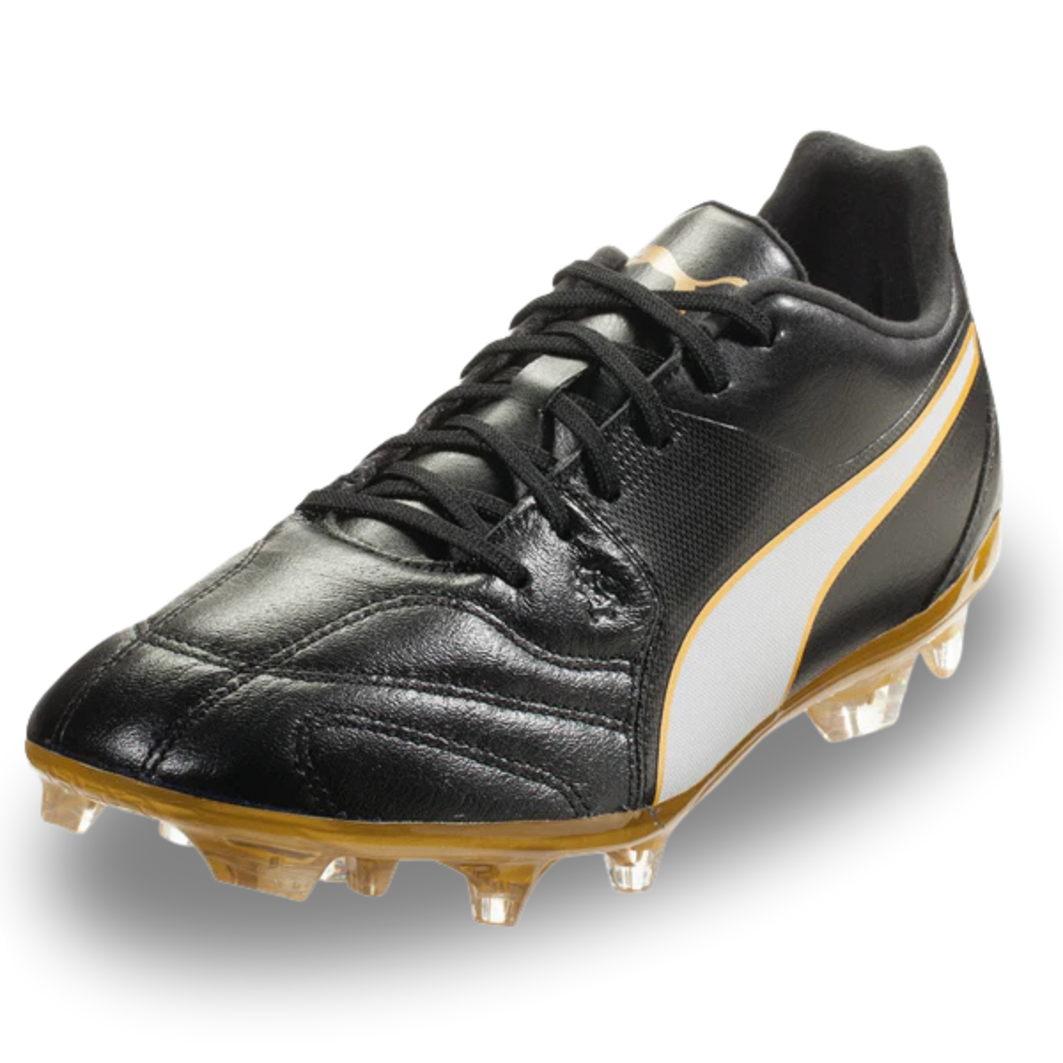 Botas de fútbol para terreno firme PUMA Capitano II FG para hombre (negro/dorado)