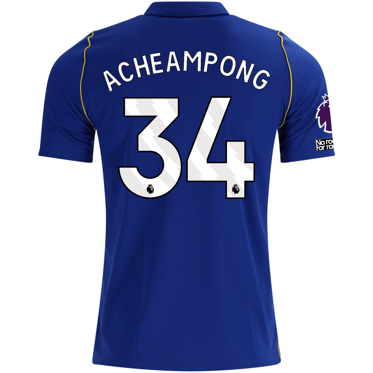 Nike Mens Chelsea FC Josh Acheampong Home Jersey w/ EPL + No Room For Racism + Club World Cup Champion Patches 26/27 (Bright Royal/Gold)