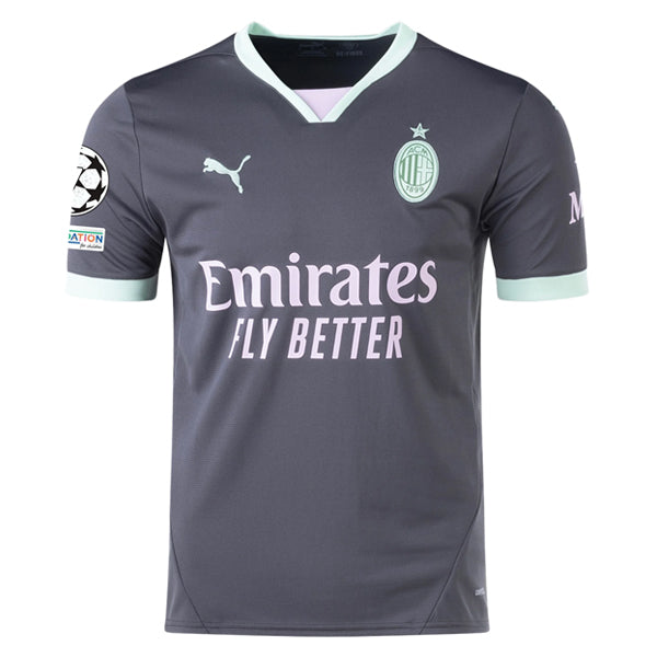 Puma AC Milan Santi Gimenez Third Jersey w/ Champions League Patches 24/25 (Shadow Gray/Fresh Mint)